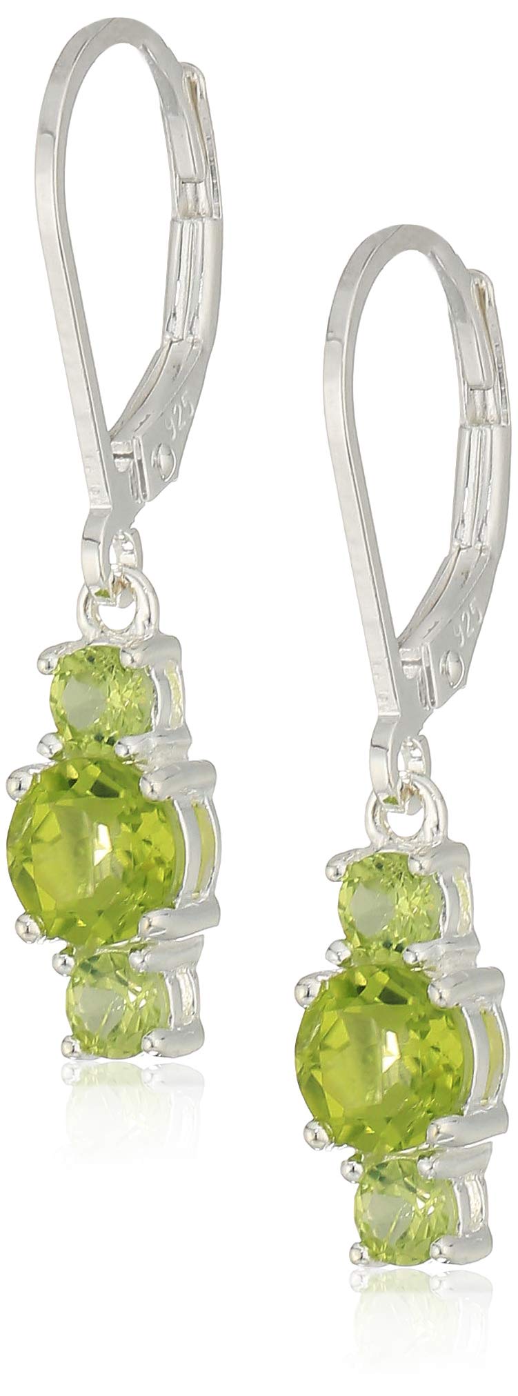 Amazon Collection Sterling Silver Genuine and Created Gemstone Three Stone Birthstone Leverback Dangle Earrings