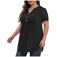 Women's Plus Size Tops, Summer Hide Belly Tunic Fashion Petal Short Sleeve V Neck Blouses Dressy Casual Loose Shirts