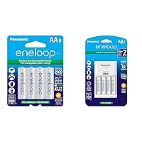 Panasonic BK-3MCCA8BA eneloop AA 2100 Cycle Ni-MH Pre-Charged Rechargeable Batteries, 8 Pack & Advanced Individual Cell Battery Charger Pack with 4 AA eneloop 2100 Cycle Rechargeable Batteries