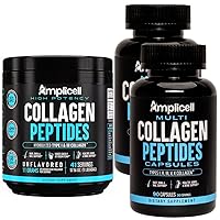 Collagen Peptides Powder 454g - Unflavored Collagen for Women & Men + Multi Collagen Peptides Capsules for Hair Skin & Nails - Collagen Protein Type I II III V & X - 180Ct