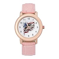 American Bass Fishing Flag Women's Watches Classic Quartz Watch with Leather Strap Easy to Read Wrist Watch