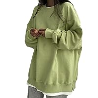 Womens Oversized Fake-Two-Piece Sweatshirt Casual Long Sleeve Crewneck Lightweight Pullover Tops Loose Sweatshirts