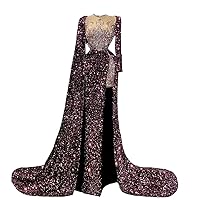 Shiny Purple Split Mermaid Beaded Prom Shower Party Dress Celebrity Pageant Gown for Wedding
