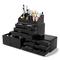 HBlife Plastic Makeup Organizer for Vanity, Large Skincare Organizers 8  Compartments Bathroom Organizer Cosmetic Storage, Green 