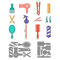 GLOBLELAND 2Pcs Hairdressing Theme Cutting Dies Comb Curling Iron Mirror Barber Tools Decorations Template Embossing Stencils for Card Scrapbooking and DIY Craft Album Paper Card Decor
