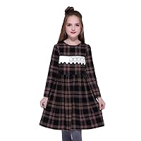 Children Girls Dresses Cotton Long Sleeve Lace Lolita Style Plaid Girl Winter Dress