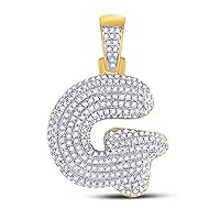 10K Yellow Gold Mens Diamond Sparkling Bubble G Stylish Letter Necklace Pendant 3/4 Ctw.