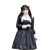 Women's Black and White Embroidery Cross Lolita Dress Long Sleeves
