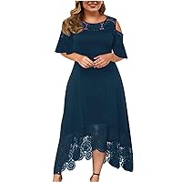 Hollow Lace Dress for Women 2024 Summer Solid Color Off The Shoulder Midi Dresses Casual Trendy Plus Size Dress