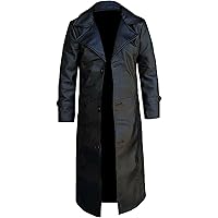 Leather Trench Coat for Men Cowboy Coat Duster Leather Long Coat