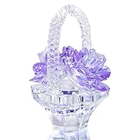 Crystal Flower Basket Figurine Collectable Ornaments Home Decor Tabletop Centerpiece Gift for Lady,Purple Color