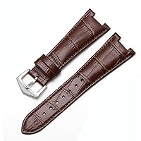 Genuine Leather Watch Band for Patek Philippe 5711 5712G Nautilus Watchs Men and Women Special Notch 25mm*12mm Watch Strap (Color : Brown-Silver, Size : Black-Gold)