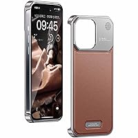 Case for iPhone 13 Pro Max/13 Pro/13, [Compatible with MagSafe] Vintage Leather Back Aviation Aluminum Alloy Ultra-Thin Frameless Heat Dissipation Aromatherapy Case,Brown,13 Pro Max