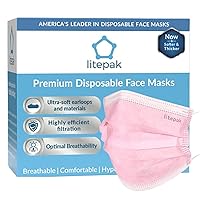 Litepak 125-Pack Disposable Face Mask Premium Comfort Earloops with Dispenser Box (Pink)