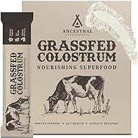 Ancestral Supplements Grass Fed Beef Bovine Colostrum Powder Packets, Immune Support Supplement, Gut, Skin & Hair Health Support Supplements, Promotes Growth and Repair, Non GMO, 30 Sticks, Unflavored