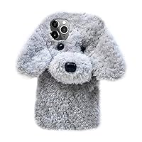 UnnFiko Super Cute Teddy Dog Fluffy Fur Case Compatible with iPhone 7 Plus/iPhone 8 Plus, Fuzzy Furry Warm Plush Soft TPU Winter Case Protective Covers (Teddy Grey, iPhone 7 Plus / 8 Plus)
