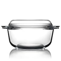 Round Glass Casserole Dish With Glass Lid,Covered Glass Bakeware Easy Grab Glass Microwave Bowls with Glass Lid (2.5L)