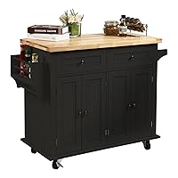 NSdirect Kitchen Island Cart,Kitchen Bar&Serving Cart Rolling on Wheels with Spice Rack Towel Holder Utility Storage Trolley with Storage Drawers for Home Hotel Kitchen Dinning Room(Black)