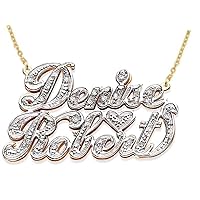 RYLOS Necklaces For Women Gold Necklaces for Women & Men Yellow Gold Plated Silver or Sterling Silver Personalized 2 Name 0.25 CTW Diamond Nameplate Necklace 14K Special Order, Made to Order