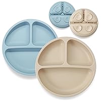 PandaEar 2 Pack Toddler Plates Silicone Suction Plates for Baby Kids| Divided Unbreakable Baby Feeding Plate, Non-Slip, Non-Toxic, BPA Free, Dishwasher and Microwave Safe