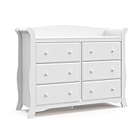 Storkcraft Avalon 6 Drawer Double Dresser (White) – Dresser for Kids Bedroom, Nursery Dresser Organizer, Chest of Drawers for Bedroom with 6 Drawers, Classic Design for Children’s Bedroom