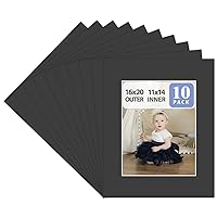 Golden State Art, Pack of 10 16x20 Black Picture Mats with White Core Bevel Cut for 11x14 Pictures