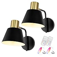 Battery Operated Wall Sconce Bronze,USB Rechargeable Wall Lights Set of 2, 13 RGB Colors Dimmable LED Light Bulb Adjustable Vintage Lamp with Remote Control for Bedroom Living Room