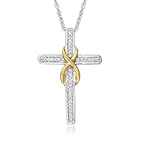 Ross-Simons 0.10 ct. t.w. Diamond Cross Pendant Necklace in 2-Tone Sterling Silver