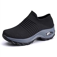 Womens Nurse Shoes Walking Sock Sneakers Knit Platform Air Cushion Slip On Fitness Sneaker Work Shoes