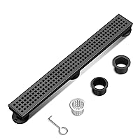 Linear Shower Drain 24 Inch with Removable Square Hole Pattern Cover Grate, 304 Stainless Steel Black Shower Floor Drain Watermark & CUPC Certified Include Accessories