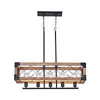 Farmhouse Kitchen Island Chandelier Industrial Wrought Iron Pendant Lights Linear Ceiling Lights Fixtures Dining Room Rectangular Hanging Lights for Living Room Foyer Bar