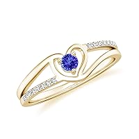 Natural 3mm Tanzanite Promise Ring Heart Shaped for Women Girls in Sterling Silver / 14K Solid Gold
