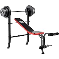 Marcy Standard Weight Bench with 80lbs to 100 lbs Vinyl-Coated Weight Set for Strength Training, Weight Lifting for Personal Home Gym