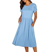 Dresses for Women 2024, Women's Casual Petal Short Sleeved Pocket Elastic Waist Dress Trendy, S XXL
