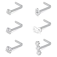 D.Bella 18G 20G Nose Studs Surgical Stainless Steel L Shaped Nose Rings Studs Snake Heart Diamond Nostril Nose Piercing Jewelry Silver Rose Gold