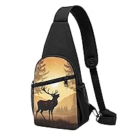 Sling Bag Crossbody for Women Fanny Pack Elk Artwork Chest Bag Daypack for Hiking Travel Waist Bag