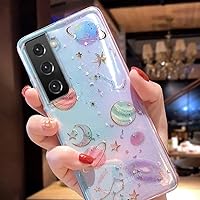 Bonitec for Galaxy S23 Plus Case Bling Planet Glitter with Space Galaxy Stardust Sparkle Moon Star Universe Soft TPU Silicone Shockproof Protective Cases Cover for Samsung Galaxy S23 Plus 5G, Clear
