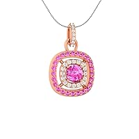 1.50 CT Round Cut Simulated Pink Sapphire & Cubic Zirconia Double Halo Pendant Necklace 14k Rose Gold Over