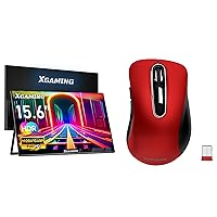 memzuoix 15.6 inch FHD 1080P Portable Monitor+Red Wireless Mouse