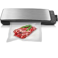 Automatic Food Vacuum Sealer System - 110W Sealed Meat Packing Sealing Preservation Sous Vide Machine w/ 2 Seal Modes, Saver Vac Roll Bags, Vacuum Air Hose - NutriChef PKVS35STS (Stainless Steel)