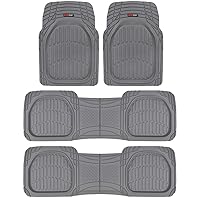 Motor Trend Original FlexTough Gray Rubber Car Floor Mats for 3 Row Vehicles, Front & Rear 2nd Row Deep Dish All Weather Automotive Heavy Duty Trim to Fit, Automotive Liners for Cars Truck Van SUV
