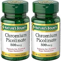 Nature's Bounty Chromium Picolinate, Supports Fat, Protein & Sugar Metabolism, Mineral Supplement, 800 mcg, 50 Tablets (Pack of 2)