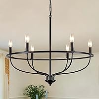 Black Chandelier Light Fixture 6-Light Round Chandeliers 28.34in Farmhouse Chandelier for Dining Room Industrial Candle Chandelier Suit Kitchen Living Room Foyer Ceilings