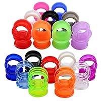 PunkTracker 18 Pairs 8g-1” UV Acrylic Screw Fit Ear Tunnels & Thick Silicone Double Flared Ear Gauge Plugs Piercing