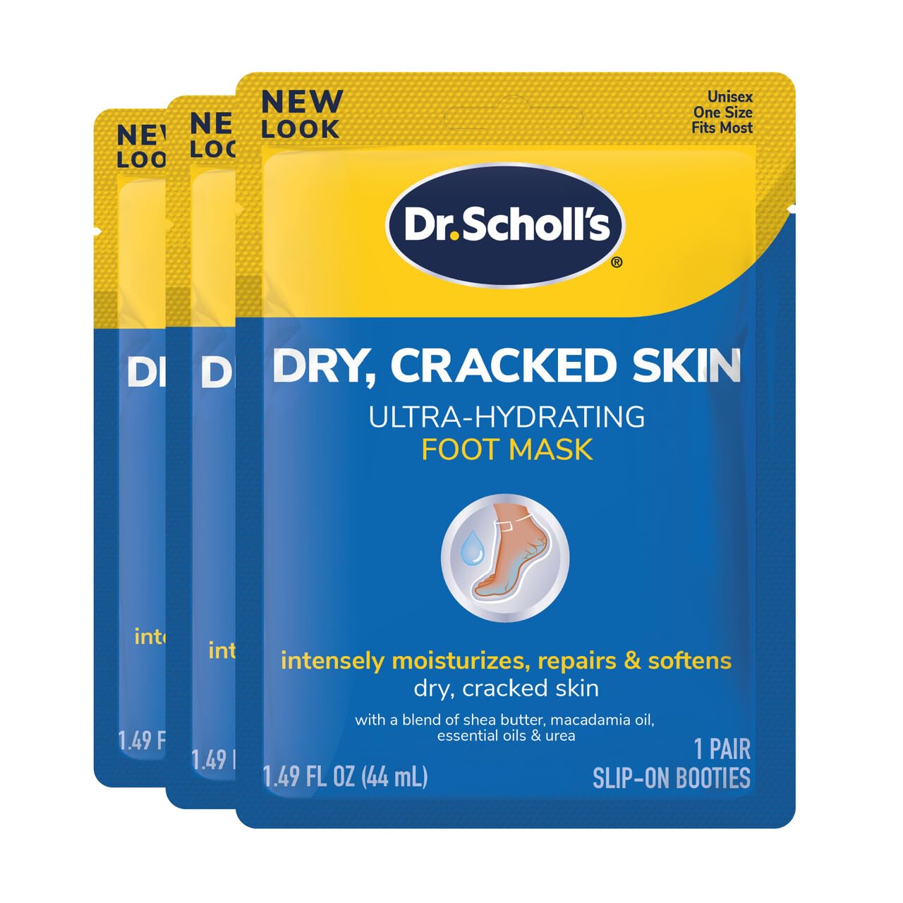 Dr. Scholl's Dry, Cracked Skin Ultra Hydrating Foot Mask 3 Pk, Intensely Moisturizes, Repairs, Softens Rough Dry Skin on Feet with Urea & Essential Oils, Foot Care, Disposable Foot Moisturizing Socks