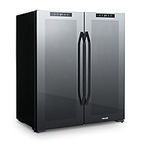 NewAir Shadow Series Wine Cooler Refrigerator 18 Bottles & 59 Cans Dual Temperature Zones, Freestanding Mirrored Wine and Beverage Fridge with Double-Layer Tempered Glass Door & Compressor Cooling
