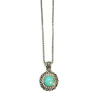 Two Tone Rhodium Plated Circle Turquoise Pendant with Metal Chain Necklace