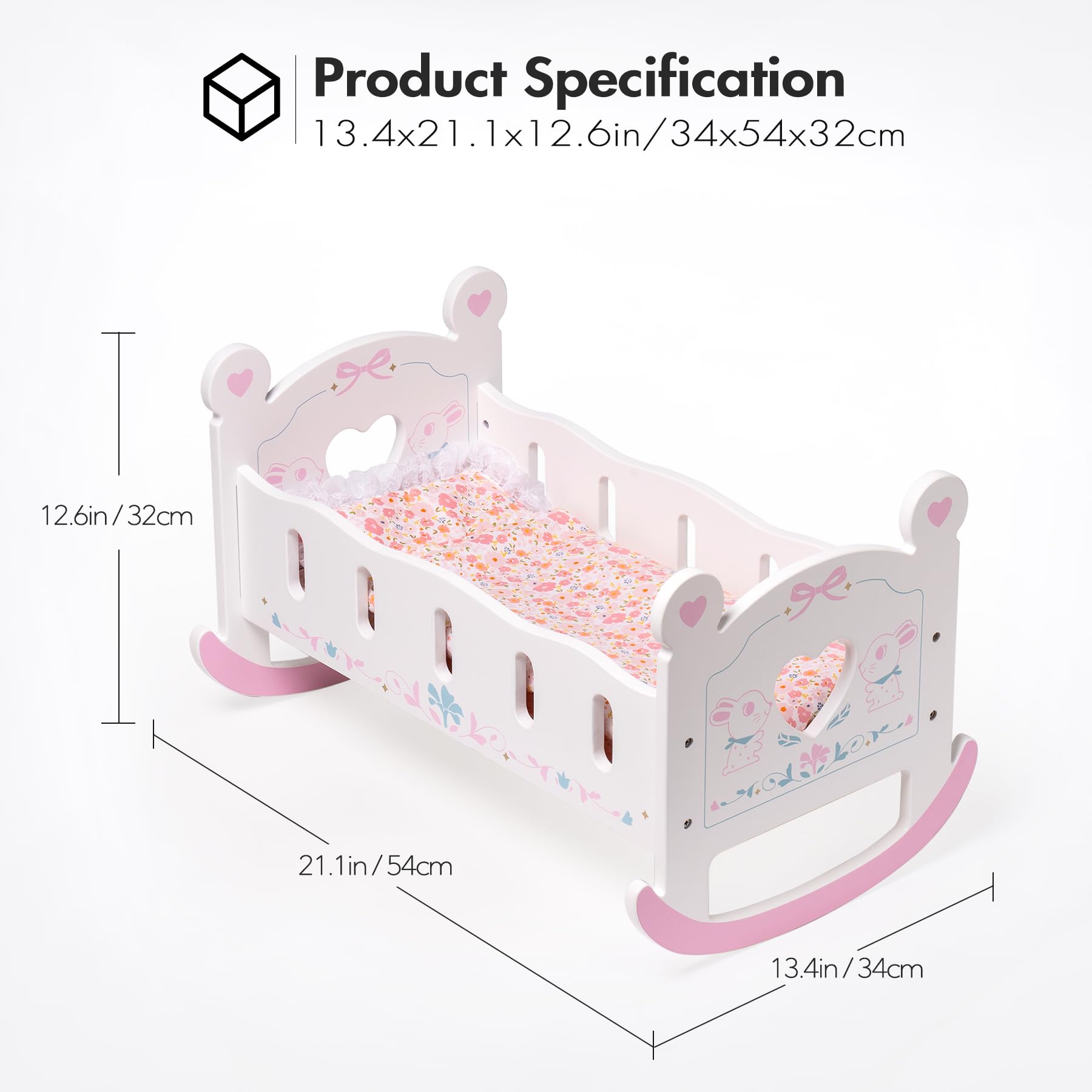 ROBUD Wooden Baby Doll Crib, Baby Doll Bed Toys, for Dolls Up to 18 Inch, Doll Accessories - with Pad