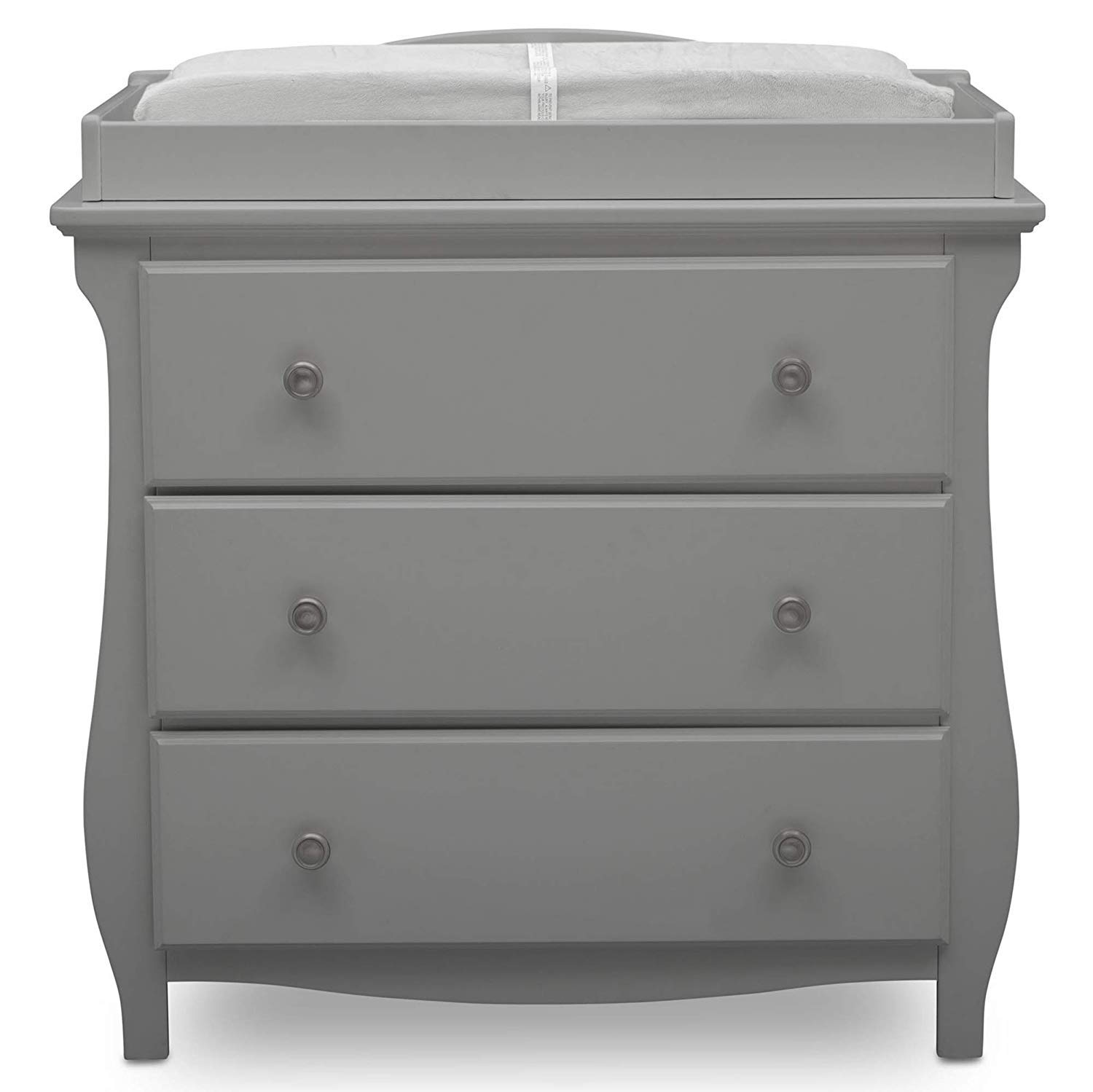 Delta Children Lancaster 3 Drawer Dresser with Changing Top, Grey and Contoured Changing Pad, White
