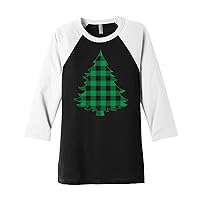 Threadrock Green Plaid Christmas Tree Unisex Raglan T-Shirt